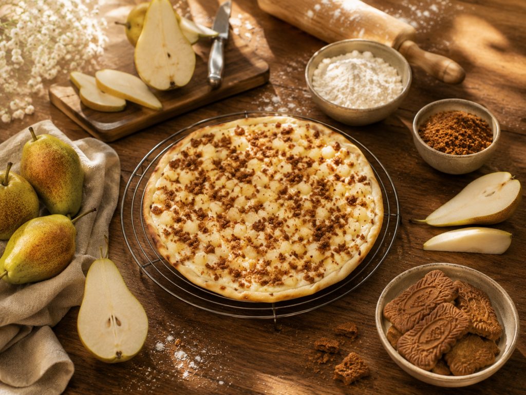 Tarte fine aux poires et aux éclats de spéculoos