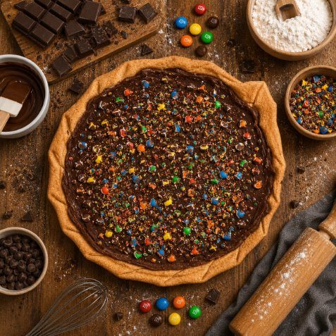 Tarte fine au chocolat parsemée d'éclats de M&M's
